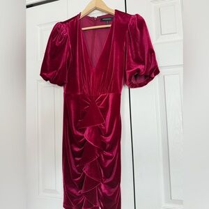 BCBGMaxAzria Velvet Long Sleeve Dress in Deep Red